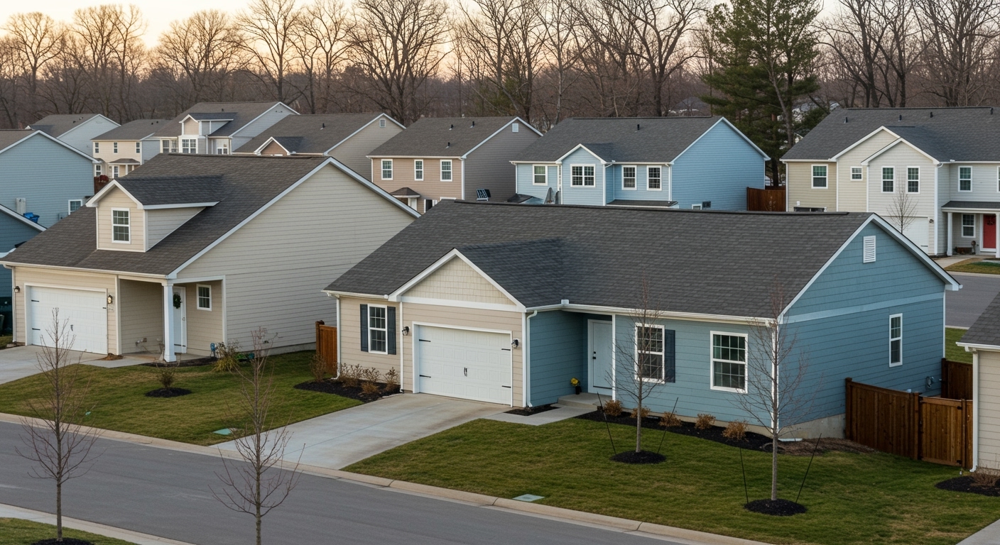 Suburban neighborhood showing smaller single-family homes that reflect current affordable housing trends