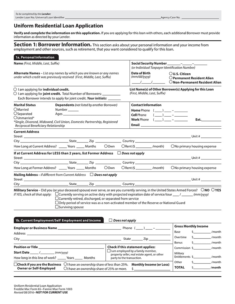 Uniform Residential Loan Application.