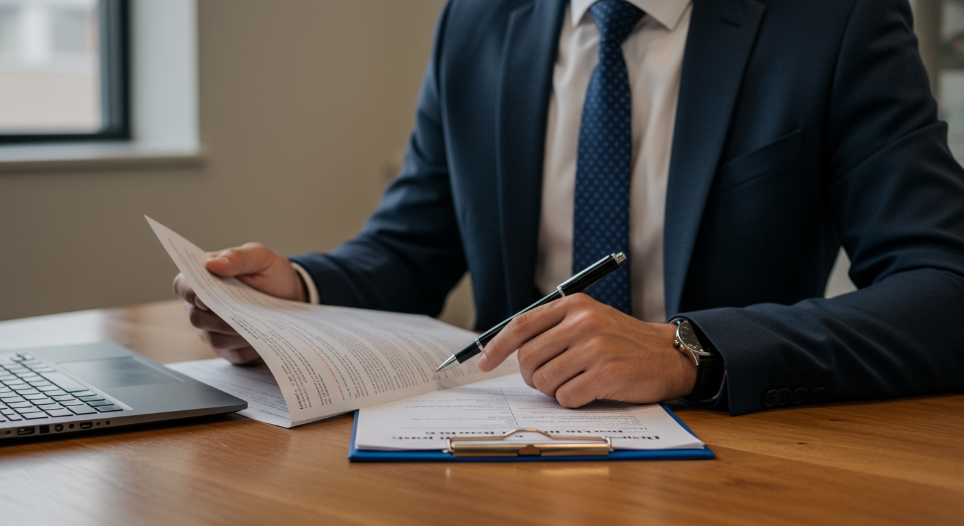 An aspiring insurance agent reviewing policy notes and exam prep, representing the path to get a NY insurance license without a college degree