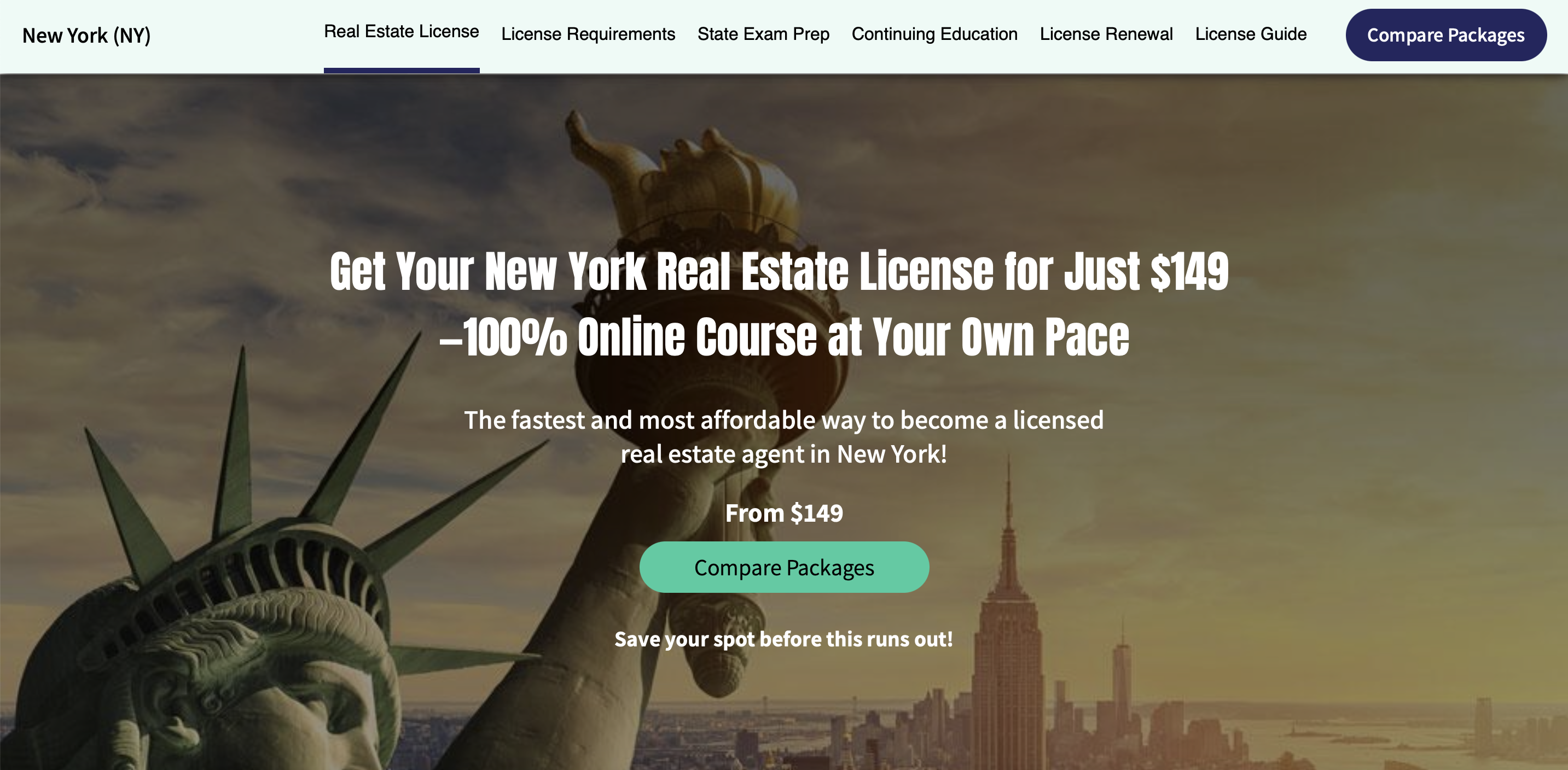 The cost for the New York Real estate license course and state exam course on RealEstateU.com