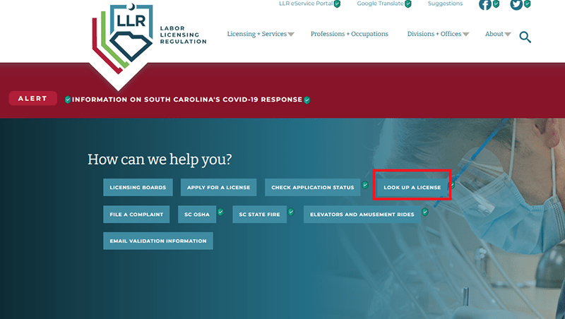 The LLR website where the ‘look up a license’ option.