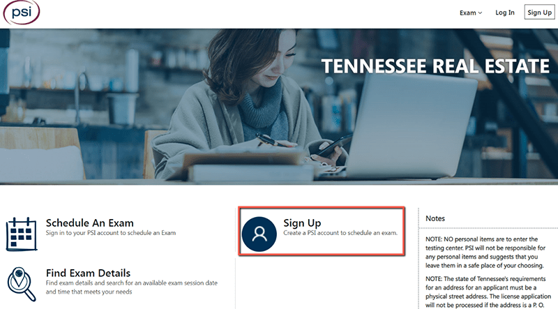 The PSI Tennessee Real Estate homepage.