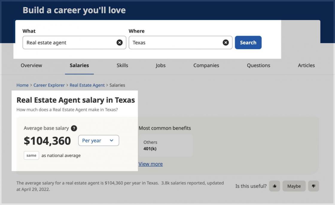 Texas real estate agent salary per year