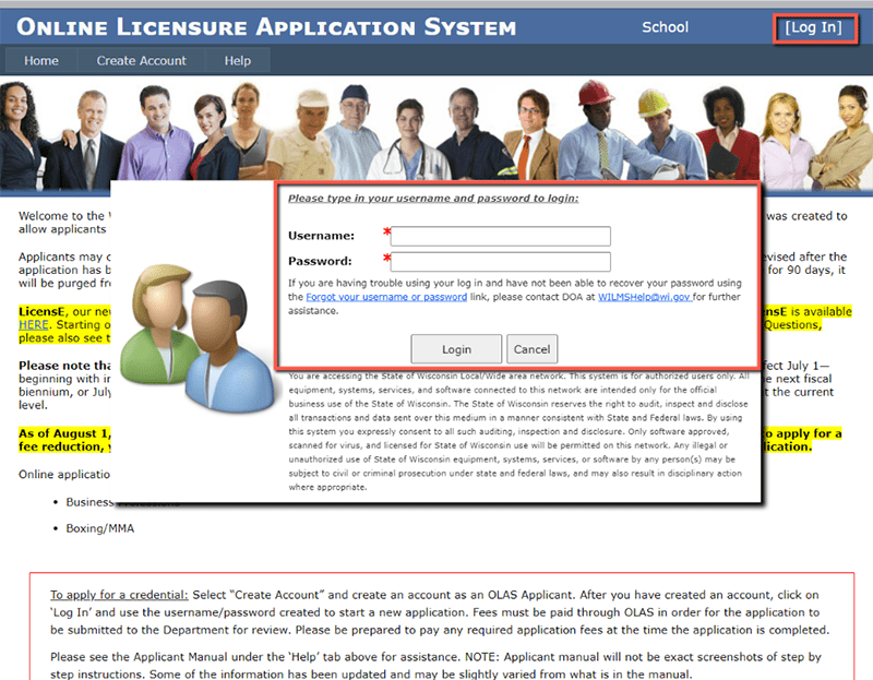 Log In to apply for Real Estate Salesperson license on the Wisconsin Online Licensure Application System.