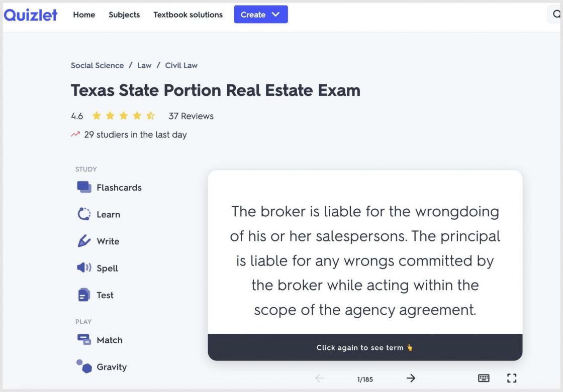 Flashcards to study for your Texas state portion real estate exam