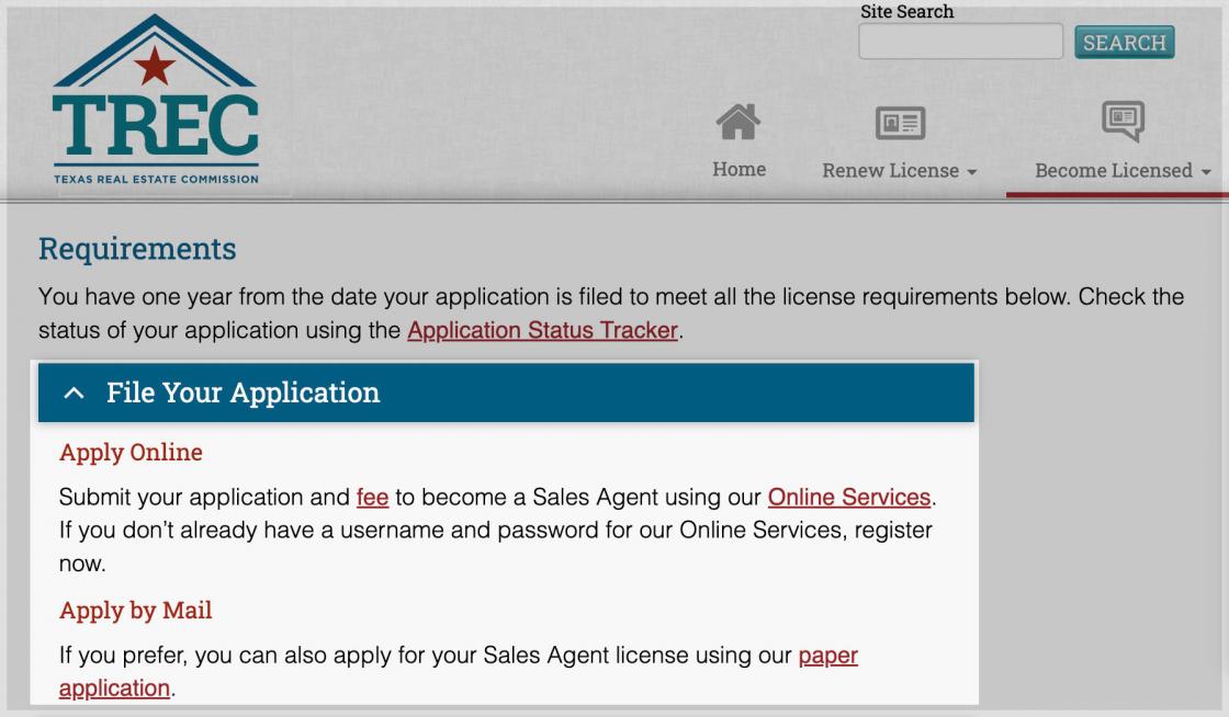 Texas Real Estate Commission Application Online and paper application