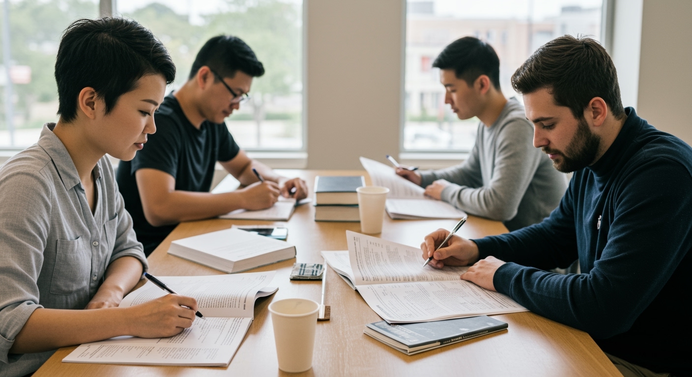Early morning study session for those aiming to pass the insurance license exam