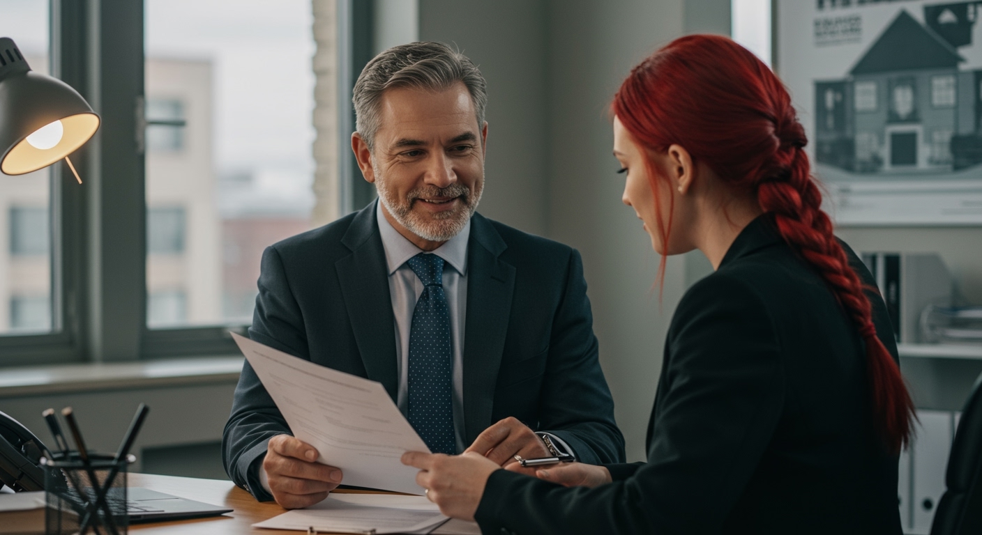 Real estate agent reviewing documents with a client while adding MLO services to expand their business.