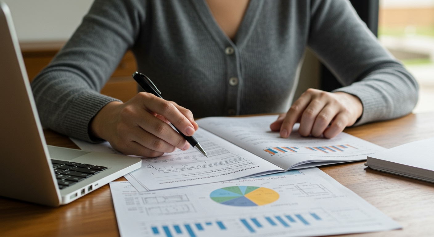 A visual learner studying with charts and diagrams while preparing for a real estate license exam, illustrating real estate exam prep tips for visual learners